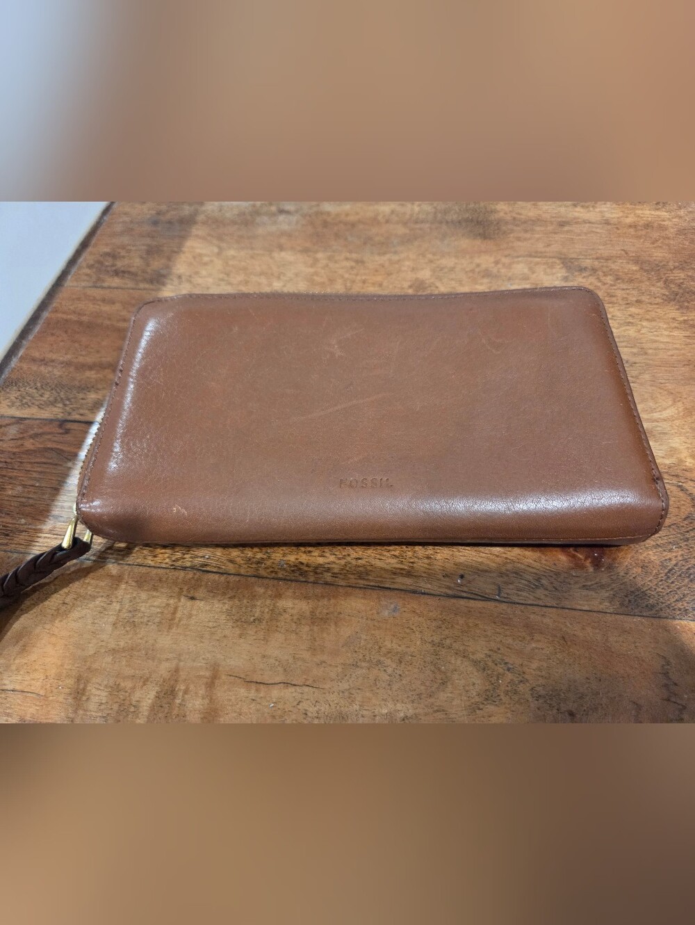 Fossil Brown Leather Zip Around Continental Wallet Organizer